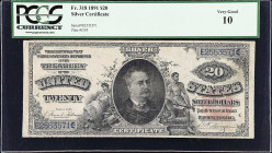 Fr. 318. 1891 $20 Silver Certificate. PCGS Currency Very Good 10.
A popular design type which depicts Daniel Matting at center flanked at left and ri...
