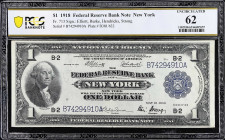 Fr. 713. 1918 $1 Federal Reserve Bank Note. New York. PCGS Banknote Uncirculated 62.
Traces of original embossing are found on this New York Ace.

...
