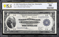 Fr. 717. 1918 $1 Federal Reserve Bank Note. Philadelphia. PCGS Banknote About Uncirculated 50.
PCGS Banknote comments "Partial Ink Stamps".

Estima...