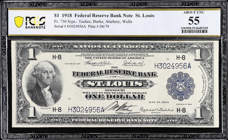 Fr. 730. 1918 $1 Federal Reserve Bank Note. St. Louis. PCGS Banknote About Uncir...