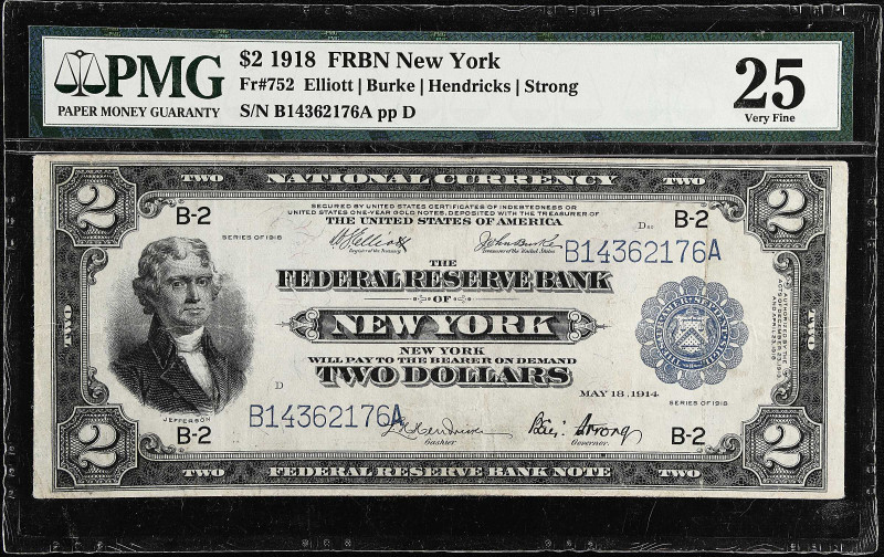 Fr. 752. 1918 $2 Federal Reserve Bank Note. New York. PMG Very Fine 25.
Elliott...