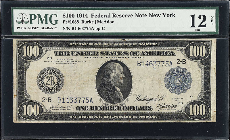 Fr. 1088. 1914 $100 Federal Reserve Note. New York. PMG Fine 12 Net. Rust.
PMG ...