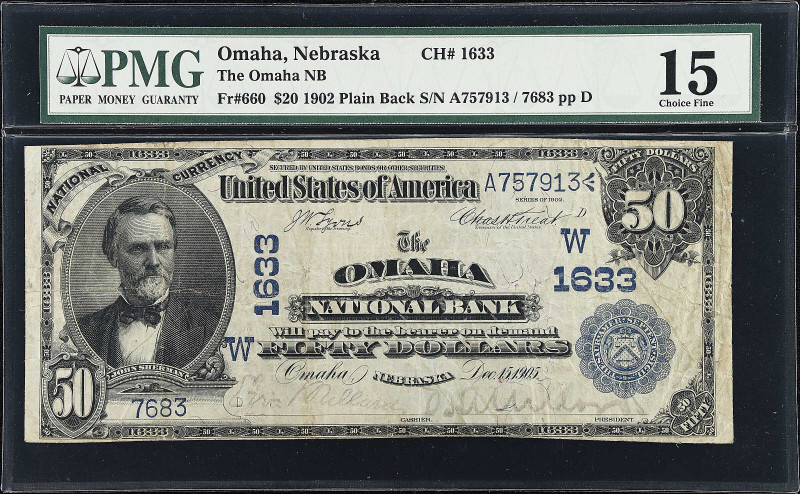 Omaha, Nebraska. $20 1902 Date Back. Fr. 660. The Omaha NB. Charter #1633. PMG C...