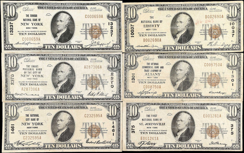 Lot of (6) New York Nationals. 1929 Ty. 1 $10 Fr. 1801-1. Fine to Very Fine.
Ch...