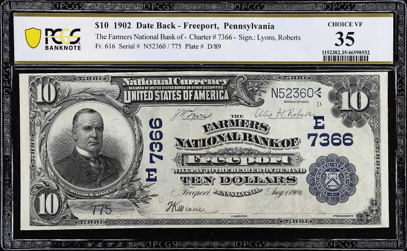 Freeport, Pennsylvania. $10 1902 Date Back. Fr. 616. The Farmers NB. Charter #73...