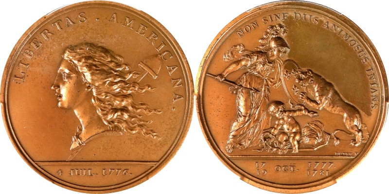 "1781" (1986) Libertas Americana Medal. Modern Paris Mint Dies. Bronze. MS-65 BN...