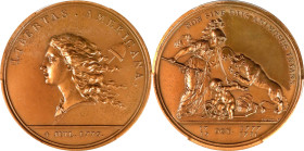 "1781" (1986) Libertas Americana Medal. Modern Paris Mint Dies. Bronze. MS-65 BN (PCGS).
47 mm. Edge marked 1986 (cornucopia) BRONZE at 6 o'clock.
F...