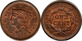1856 Braided Hair Cent. Slanting 5. MS-64 RB (PCGS). CAC.
PCGS# 1923.