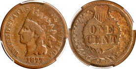 1877 Indian Cent. Good Details--Damage (PCGS).
PCGS# 2127. NGC ID: 2284.