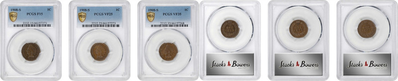 Lot of (3) 1908-S Indian Cents. (PCGS).
Included are: VF-35; VF-25; and Fine-15...