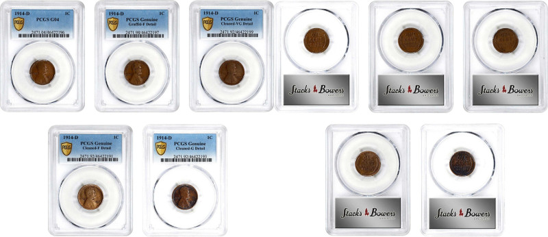 Lot of (5) 1914-D Lincoln Cents. (PCGS).
Included are: Fine Details--Cleaned; F...