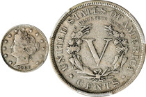 1886 Liberty Head Nickel. VF-25 (PCGS).
PCGS# 3847. NGC ID: 22PK.