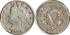 1886 Liberty Head Nickel. Fine Details--Cleaned (PCGS).
PCGS# 3847. NGC ID: 22PK.