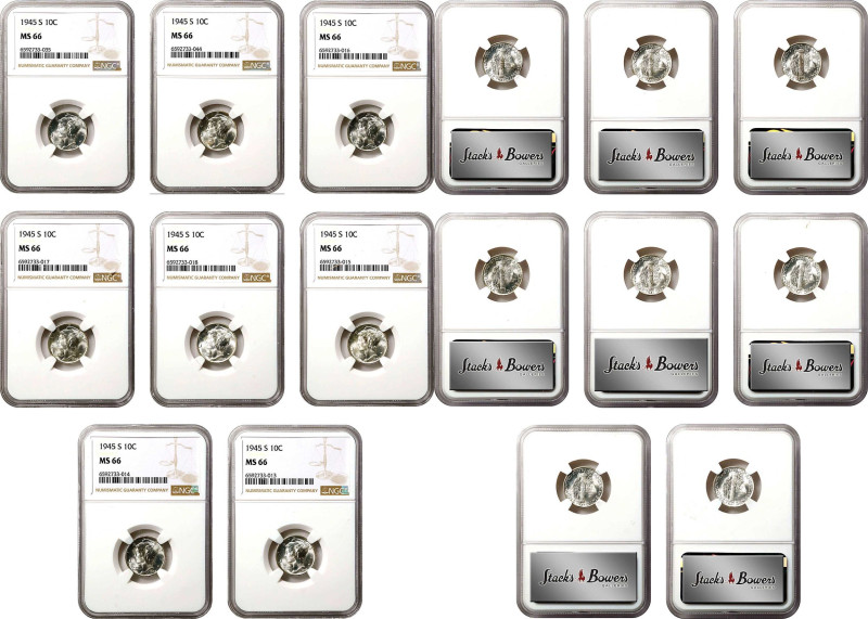 Lot of (8) 1945-S Mercury Dimes. MS-66 (NGC).
PCGS# 5060. NGC ID: 23KG.