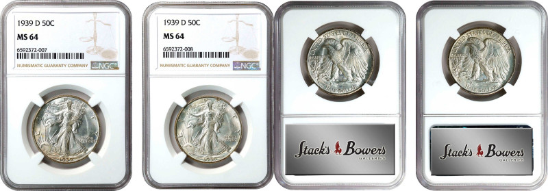 Lot of (2) 1939-D Walking Liberty Half Dollars. MS-64 (NGC).
PCGS# 6607. NGC ID...