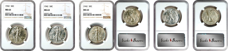 Lot of (3) 1942 Walking Liberty Half Dollars. MS-63 (NGC).
PCGS# 6614. NGC ID: ...