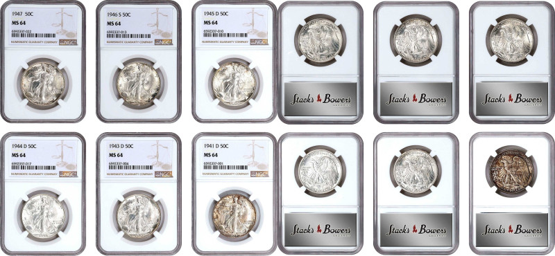 Lot of (6) Late Date Walking Liberty Half Dollars. MS-64 (NGC).
Included are: 1...