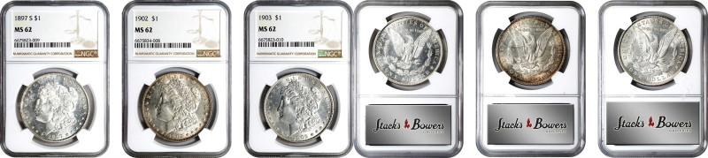 Lot of (3) Pre-1921 Morgan Silver Dollars. MS-62 (NGC).
Included are: 1897-S; 1...