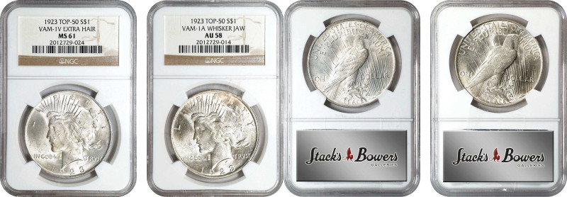 Lot of (2) 1923 Peace Silver Dollar VAM Varieties. Top 50 Variety. (NGC).
Inclu...