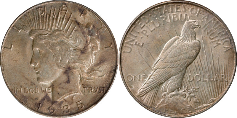 1935-S Peace Silver Dollar. Four Rays. Unc Details--Stained (PCGS).
PCGS# 7379....