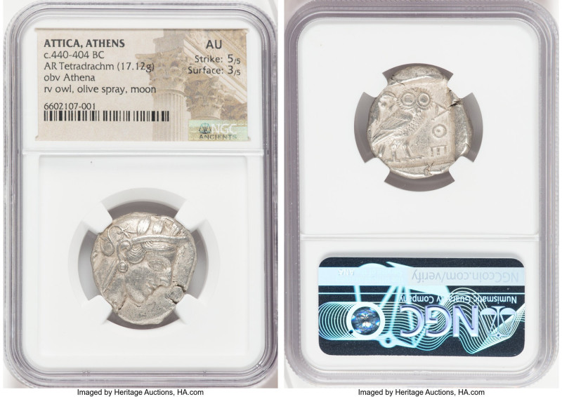 ATTICA. Athens. Ca. 440-404 BC. AR tetradrachm (25mm, 17.12 gm, 8h). NGC AU 5/5 ...