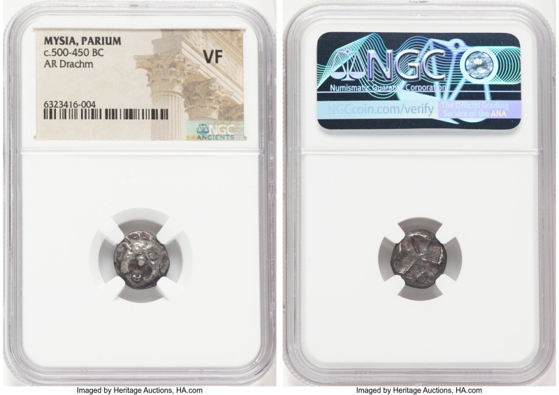 MYSIA. Parium. Ca. 500-450 BC. AR drachm (13mm). NGC VF. Gorgoneion facing with ...