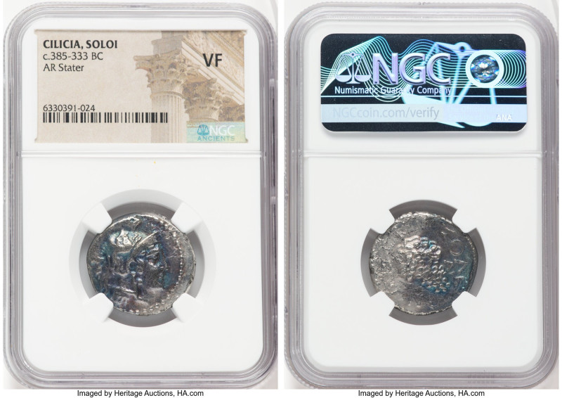 CILICIA. Soloi. Ca. 385-333 BC. AR stater (24mm, 11h). NGC VF. Head of Athena to...