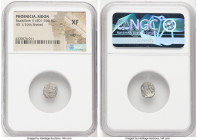PHOENICIA. Sidon. Time of Baalshallim II (ca. 401-366 BC). AR 1/16 shekel (11mm, 11h). NGC XF, edge cut. Phoenician galley left with waves below; date...