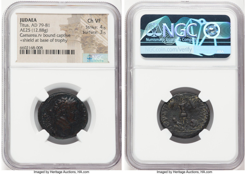 JUDAEA. Caesarea Maritima. Titus (AD 79-81). AE (25mm, 12.88 gm, 11h). NGC Choic...