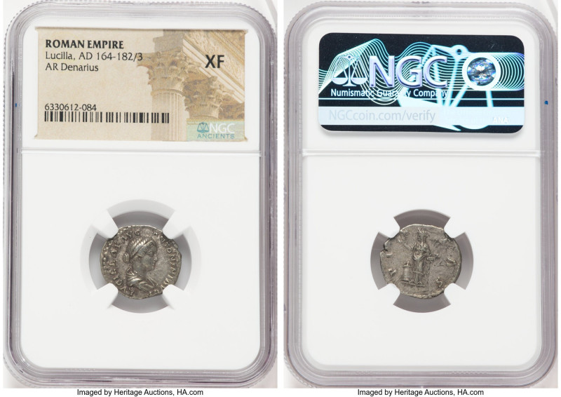 Lucilla (AD 164-182). AR denarius (18mm, 12h). NGC XF. Rome. LVCILLAE AVG-ANTONI...