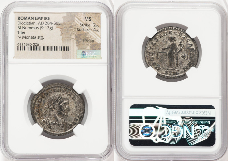 Diocletian (AD 284-305). BI follis or nummus (28mm, 9.12 gm, 6h). NGC MS 2/5 - 4...