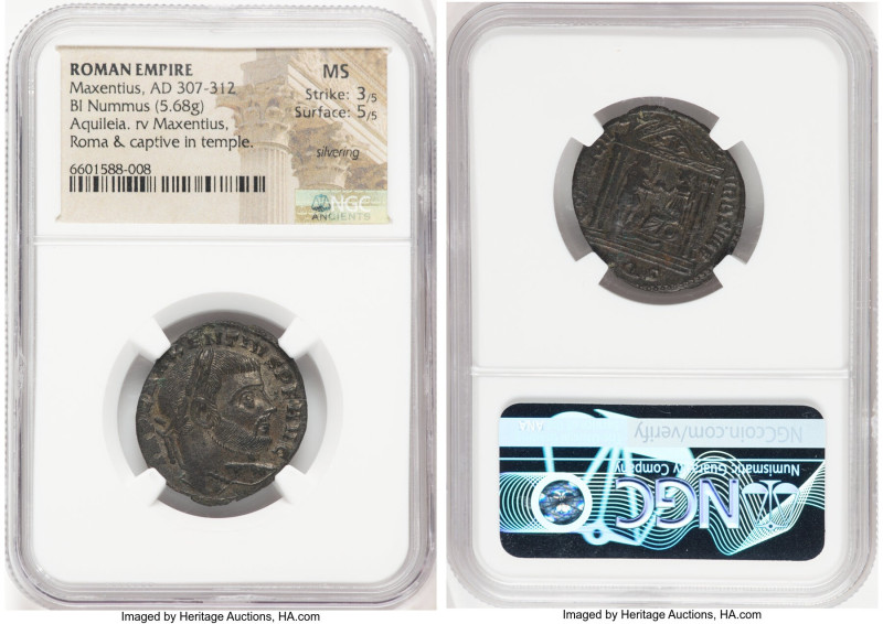 Maxentius, as Augustus (AD 307-312). BI follis or nummus (25mm, 5.68 gm, 12h). N...