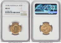 George V gold Sovereign 1918-S MS63 NGC, Sydney mint, KM29, S-4003. HID09801242017 © 2022 Heritage Auctions | All Rights Reserved