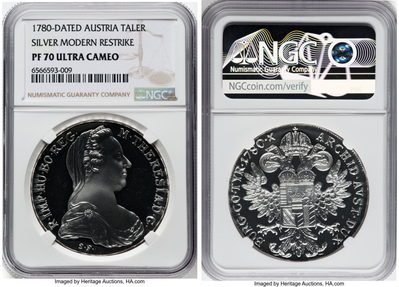 Maria Theresa Proof Restrike Taler 1780-Dated PR70 Ultra Cameo NGC, KM-T1. Silve...