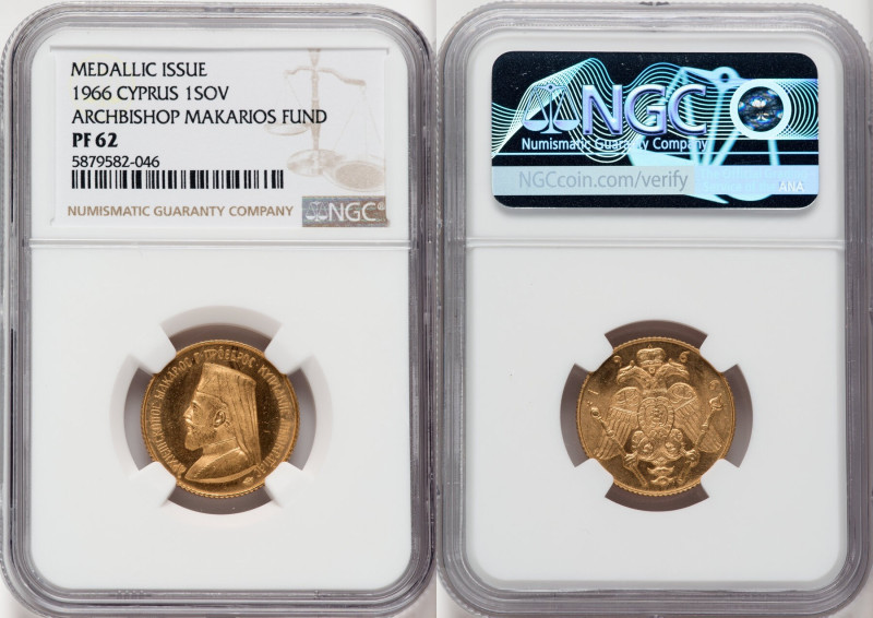 Republic gold Proof "Archbishop Makarios Fund" Medallic Sovereign 1966 PR62 NGC,...