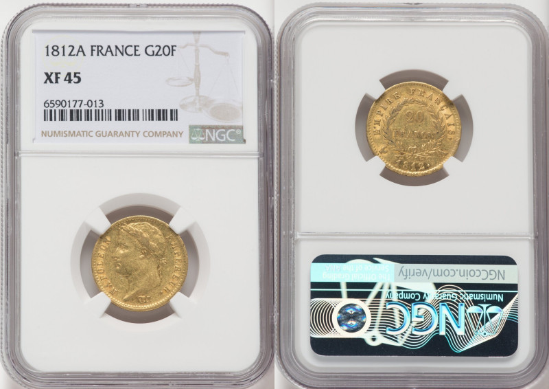 Napoleon gold 20 Francs 1812-A XF45 NGC, Paris mint, KM695.1, Fr-511. HID0980124...