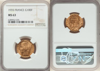 Republic gold "Bazor" 100 Francs 1935 MS63 NGC, Paris mint, KM880, Gad-1148, Fr-598. HID09801242017 © 2022 Heritage Auctions | All Rights Reserved