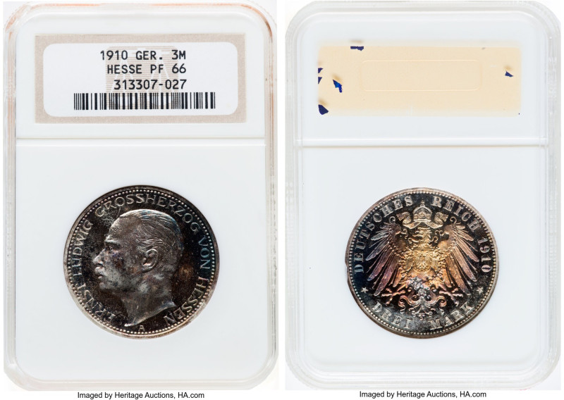 Hesse-Darmstadt. Ernst Ludwig Proof 3 Mark 1910-A PR66 NGC, Berlin mint, KM375. ...