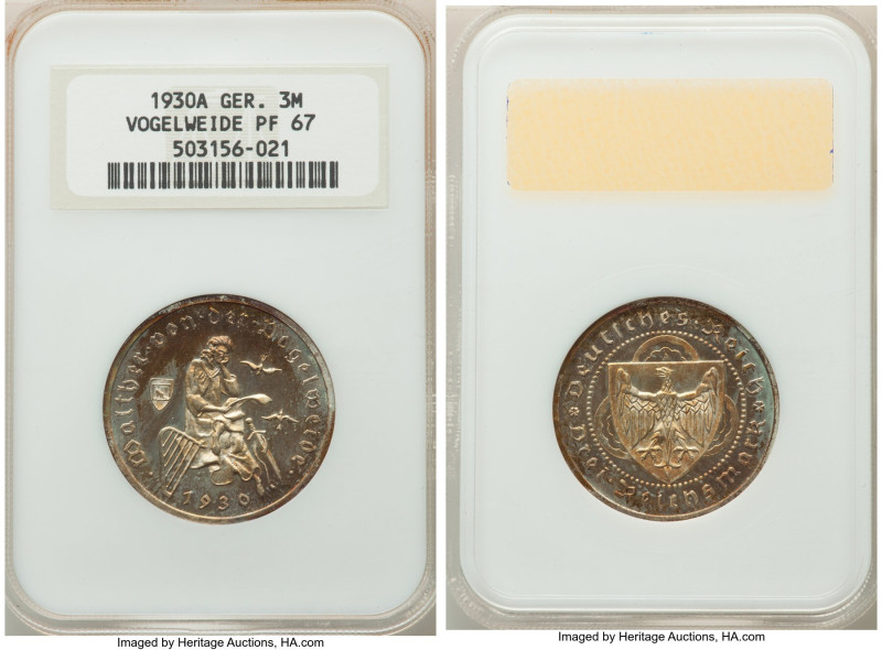 Weimar Republic Proof "Vogelweide" 3 Mark 1930-A PR67 NGC, Berlin mint, KM69, J-...