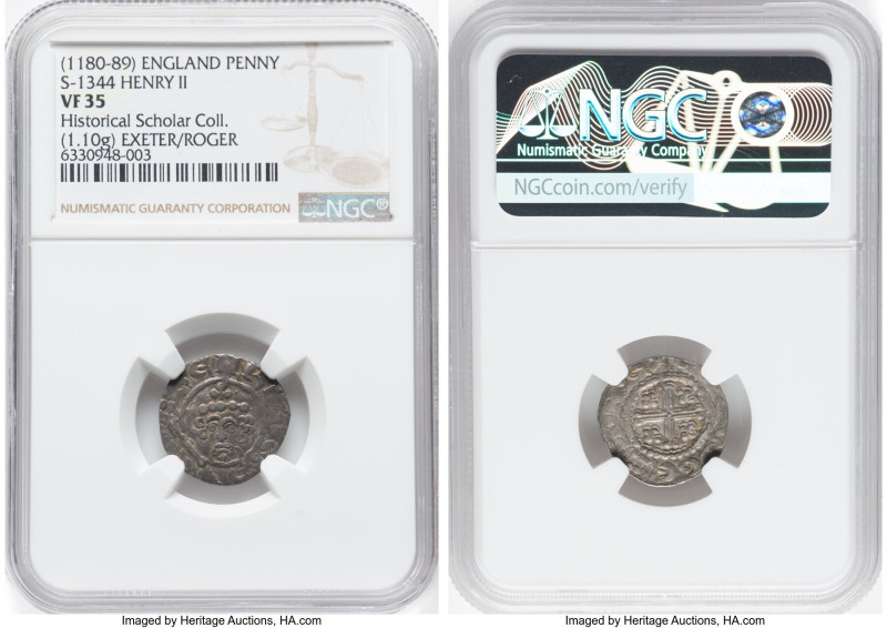 Henry II (1154-1189) Penny ND (1180-1189) VF35 NGC, Exeter mint, Roger as moneye...