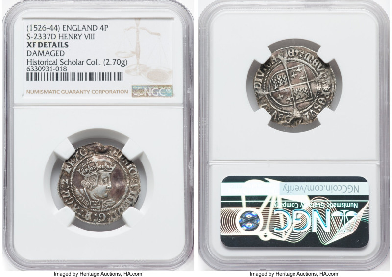 Henry VIII (1509-1547) Groat ND (1526-1544) XF Details (Damaged) NGC, London min...