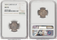 George IV 6 Pence 1824 AU53 NGC, KM691, S-3814. HID09801242017 © 2022 Heritage Auctions | All Rights Reserved