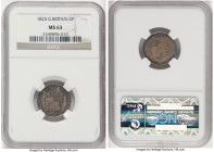 George IV 6 Pence 1825 MS63 NGC, KM691, S-3814. Laureate Head. An elegant coin for the grade, sharply detailed with rich multi-hued iridescent toning ...