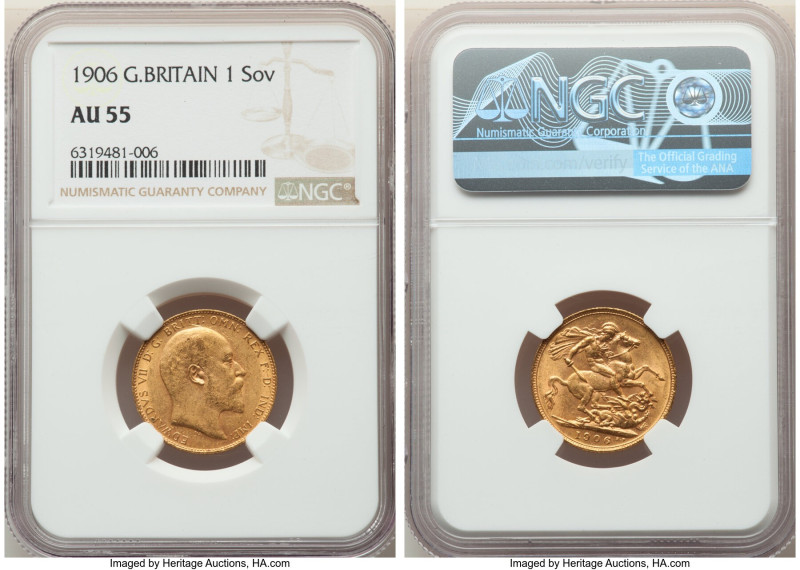 Edward VII gold Sovereign 1906 AU55 NGC, KM805, S-3969. HID09801242017 © 2022 He...