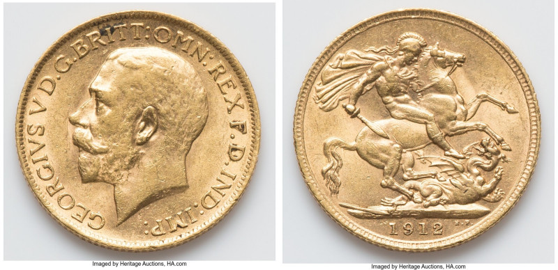 George V gold Sovereign 1912 AU, KM820, S-3996, 21.9mm. 7.98gm. HID09801242017 ©...