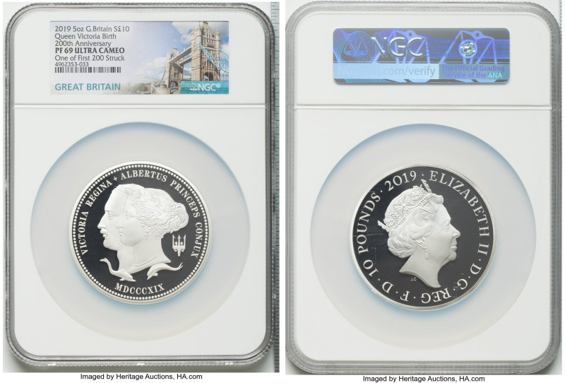 Elizabeth II silver Proof "Queen Victoria Birthday Bicentennial" 10 Pounds (5 oz...