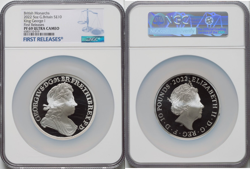 Elizabeth II silver Proof "King George I" 10 Pounds (5 oz) 2022 PR69 Ultra Cameo...