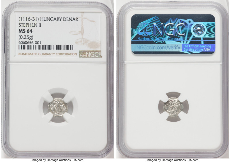 3-Piece Lot of Certified Assorted Denars NGC, 1) Stephen II Denar ND (1116-1131)...