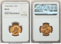 British India. George V gold Sovereign 1918-I MS63 NGC, Bombay mint, KM-A525, S-3998. HID09801242017 © 2022 Heritage Auctions | All Rights Reserved