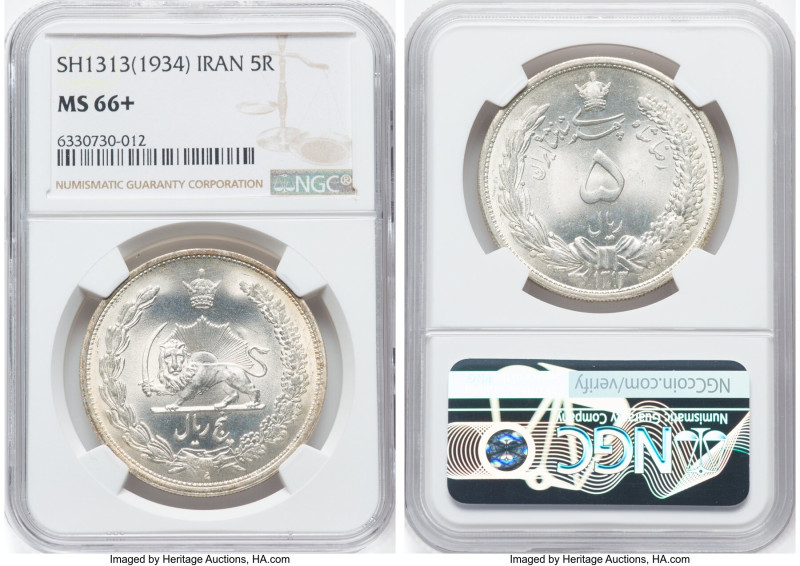 Reza Shah 5 Rials SH 1313 (1934) MS66+ NGC, KM1131. HID09801242017 © 2022 Herita...